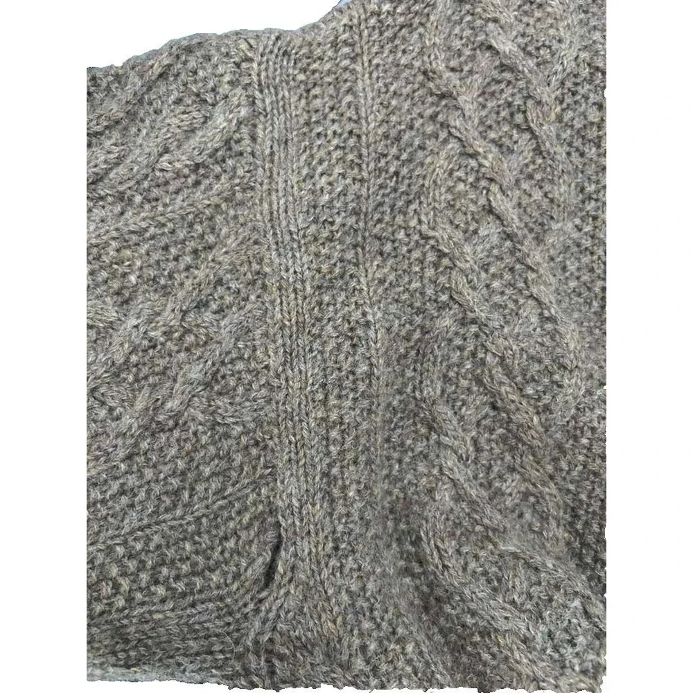 J.Crew Wool Cable Knit Crewneck Sweater Mens Small Brown Oversized